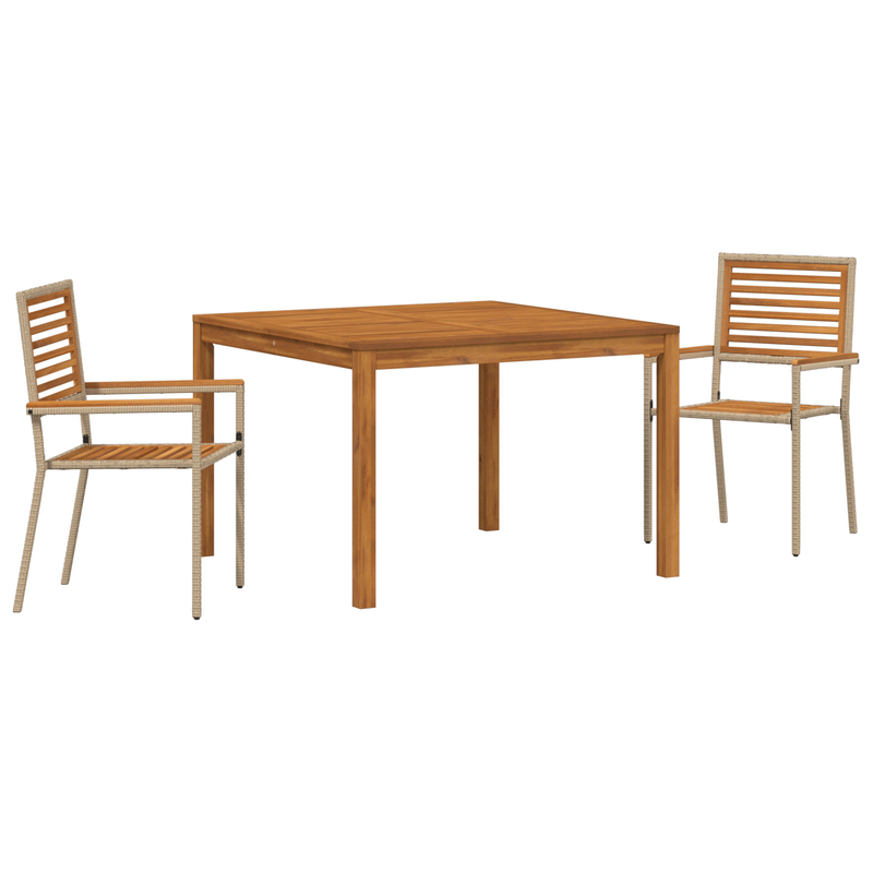 Tuinmeubelset – Tuinset – Loungeset – Zitgroep – Balkonset – Beige Polyrattan en Acaciahout – Stapelbare Stoelen met Kussens – Tafel 50x50 cm