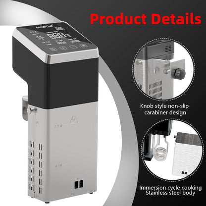 AnchorChef Sous Vide Machine, 1600 W, IPX7, waterdicht, commercieel precisiekoken, snel opwarmen, timer, nauwkeurige temperatuurregeling, koken op lage temperatuur, staal