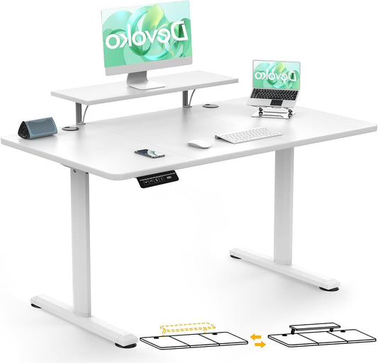 Verstelbaar Bureau – Zit-Sta Bureau – Elektrisch Bureau – In Hoogte Verstelbaar Bureau – Bureau Met Monitorstandaard – 160x70 cm – 2 Geheugenstanden