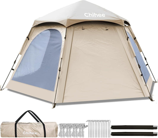 Chihee Pop-up-tent, stand-up tent, familietent met veranda voor 3 personen, outdoortent met groot scherm, waterdicht en winddicht, eenvoudig te monteren, reizen