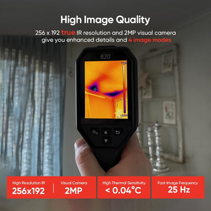 HIKMICRO B20 256 x 192 IR-resolutie thermische camera met 2MP visuele camera en wifi, 25 Hz vernieuwingsfrequentie, 3,2 inch LCD-scherm, full screen meting thermische camera, IP54, -20 °C ~ 550 °C