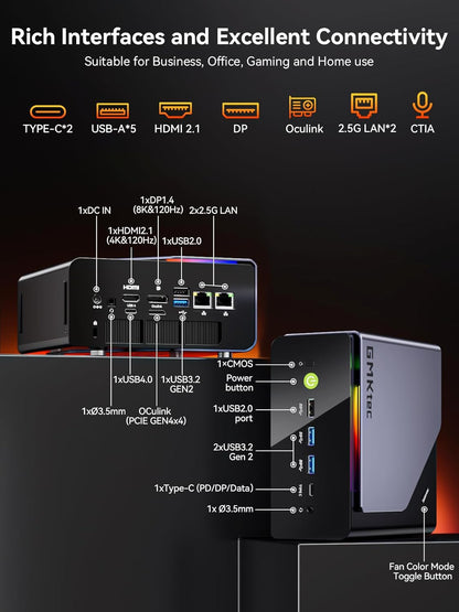 Mini Gaming PC AMD Ryzen 7 H 255 (Upgrade 8745HS, 4.9 GHz), Mini PC barebone Support DDR5, PCIE 4.0 x4, Mini Computer with USB4.0 | 2.5G LAN | Quad 4K Display | Oculink – for gaming