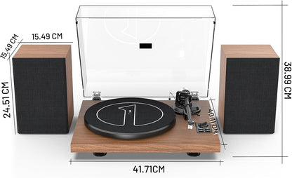 HiFi Platenspeler met Luidsprekers – Draaitafel – Vinylspeler – LP Speler – All-In-One Platenspeler – Bluetooth Streaming – USB Digitalisering