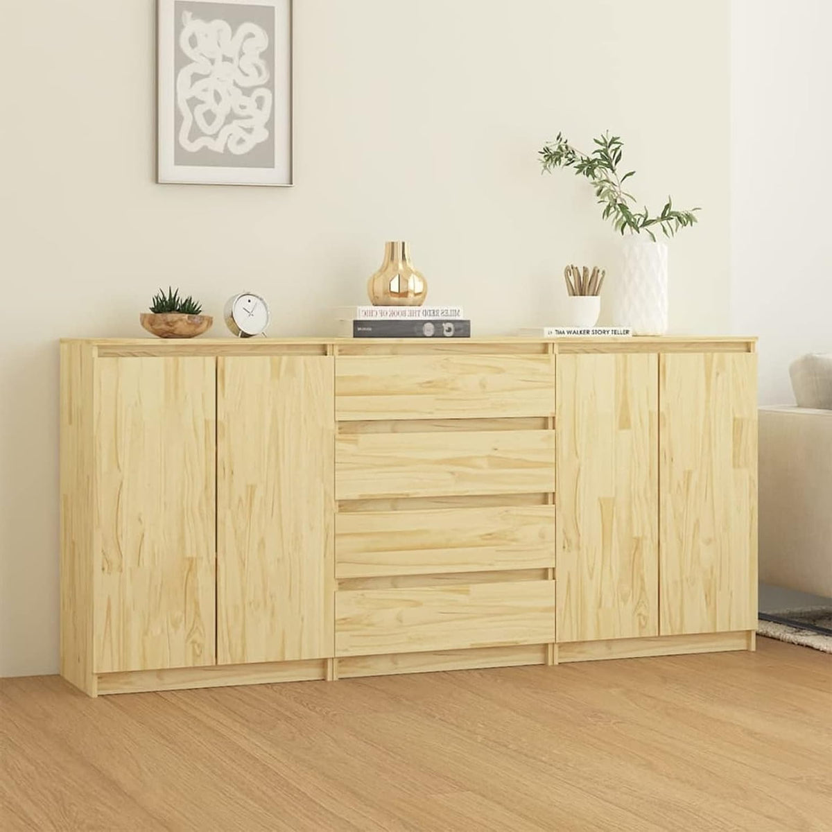 Tidyard 3pcs side cabinets sideboard cabinet side cabinet multi-function cabinet standing cabinet solid pine - QUORE