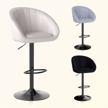 Receptiestoel – Wachtkamerstoel – Bureaustoel – Conferentiestoel – Bezoekersstoel – Barkruk – Verstelbare zithoogte – Luxe linnen stof beige – Set van 4