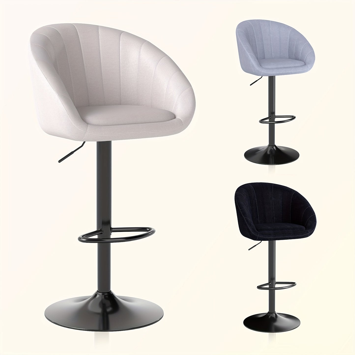 Receptiestoel – Wachtruimtestoel – Vergaderstoel – Eetkamerstoel – Bureaustoel – Hoogte Verstelbaar – Luxe Beige Linnen Bekleding – Met Ergonomische Rugleuning – Set van 2