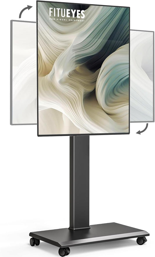 FITUEYES tv standaard verrijdbaar metalen onderstel voor 32-75 inch, mobiele tv-kar van landschap naar portret, Draaibaar & Hoogte verstelbaar tv-vloerstandaard Max. VESA 600x400mm Draagt 40 kg