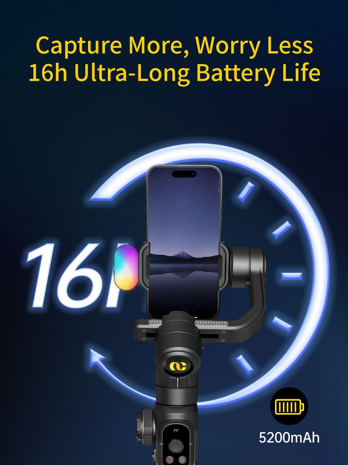 AOCHUAN Gimbal Stabilizer Voor Smartphone Met 8 Inch Verlengstang, 3-Assige Stabilizer Met RGB Magnetisch Vullicht Voor Video-Opname, Compatibel Met iPhone/Android