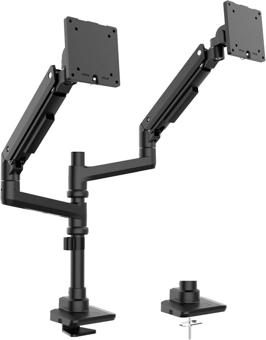 Wiltec dubbele monitorarm 17"-49", monitor beugel met 360° VESA-plaat, beeldscherm arm tot 20 kg draagvermorgen per scherm, monitorsteun met tafelklem