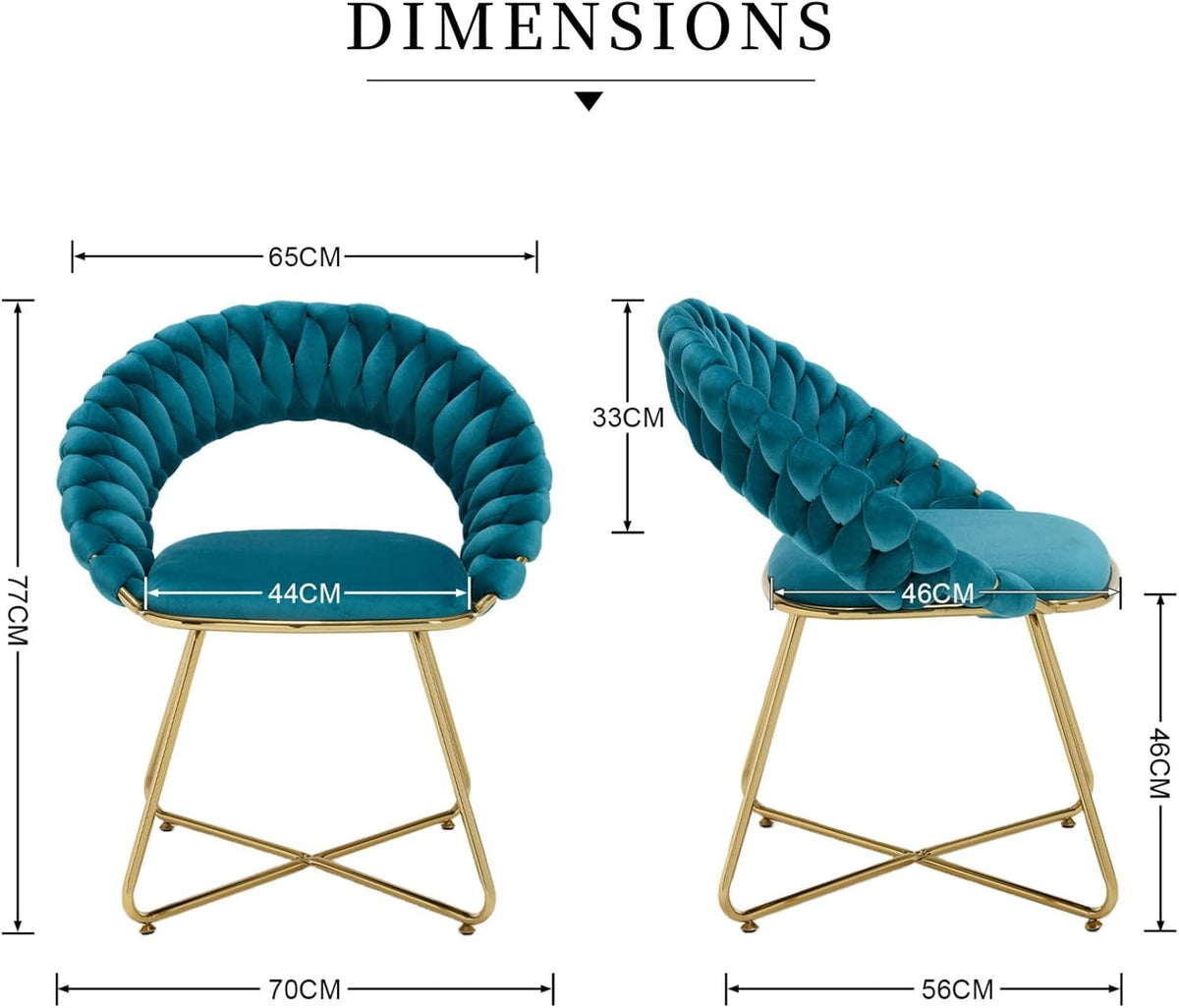 chairus Set of 2 Blue Velvet Living Room Chair with Gold Metal Legs, Modern Bedroom Dressing Table Chair with Backrest, Blue - QUORE