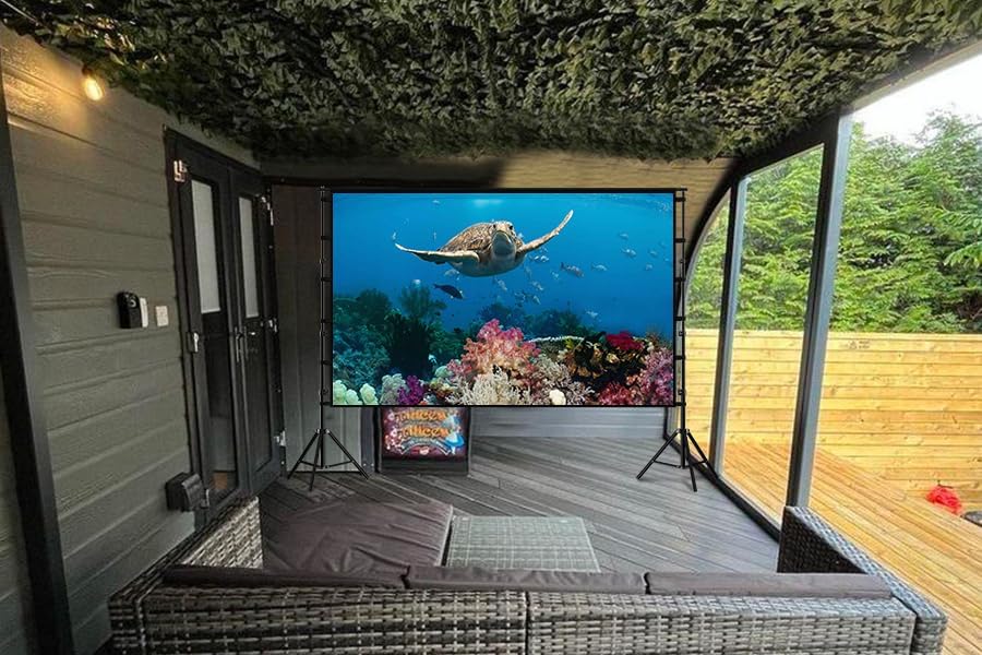 Projectorscherm met standaard, 150 inch filmprojectiescherm voor binnen en buiten, 4K HD 16: 9 kreukvrij ontwerp voor filmavond in de achtertuin (gemakkelijk schoon te maken, 1,1 versterking, 160 °