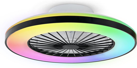 Moderne LED-plafondlamp met ventilator, RGB-plafondventilatorverlichting, 6 ventilatiesnelheden, oneindig dimbare verlichting voor woonkamer, slaapkamer, kantoor, 3000-5500 K, (Zwarte lijst 50CM)