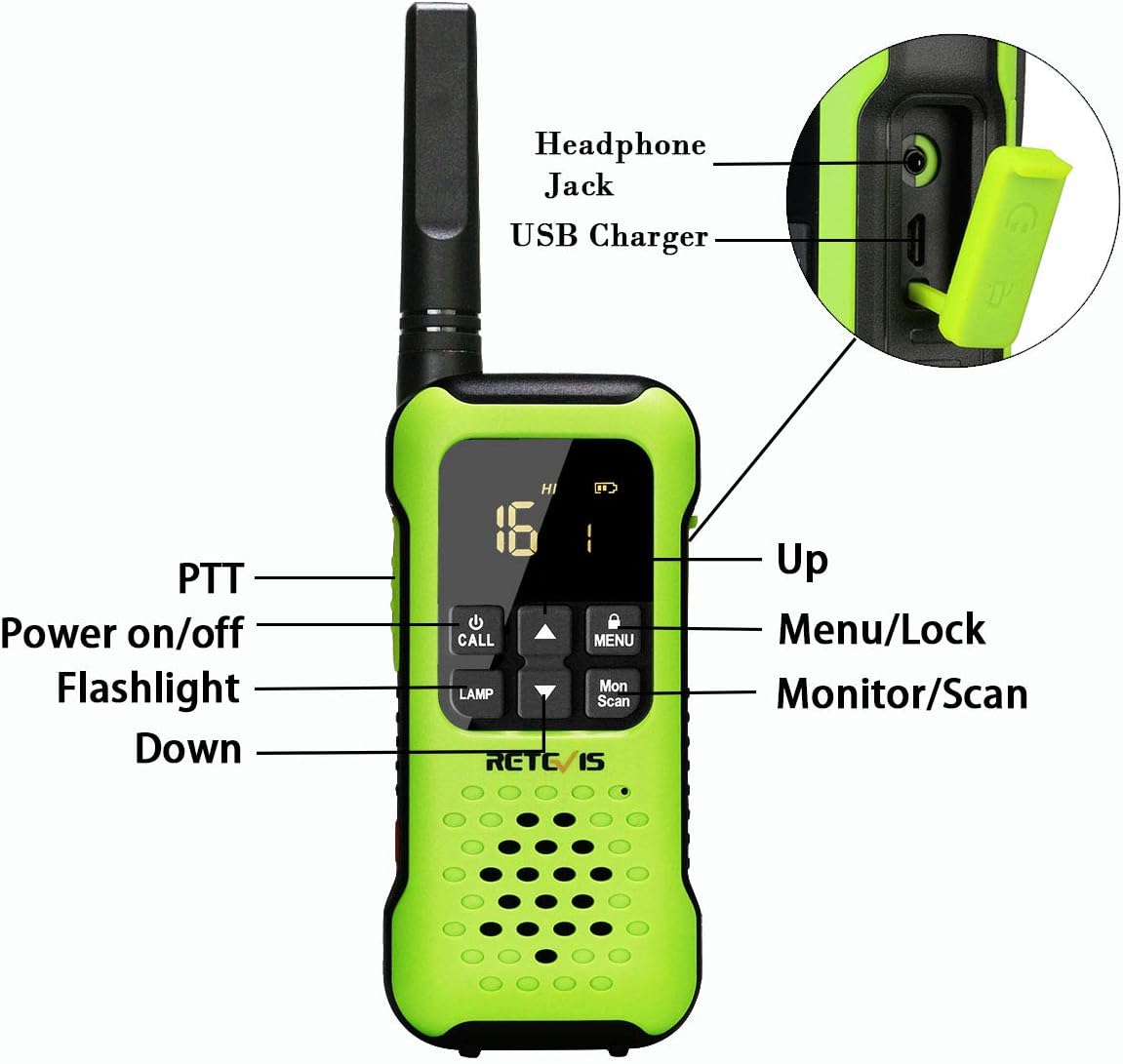 Retevis RT649P Walkie Talkie Oplaadbaar, Ip67 Waterproof Float, PMR 446 Licentievrij 16 Kanalen, Led Zaklamp, Ctcss/Dcs Vox, Walkie Talkie Headset (2 Paar, Groen)