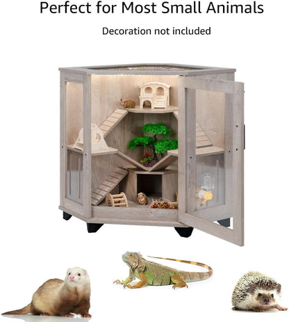 unipaws Chinchilla's kooi met helling, rattenkooi met huis, egelkooi, critter natie kooi voor hamster, muizen, helder acryl, hoek kooi voor kleine dieren