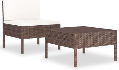 Gecheer 2-piece garden furniture set garden lounge set garden sofa polyrattan seating group outdoor seating lounge furniture lounge sofa with pillows brown - QUORE