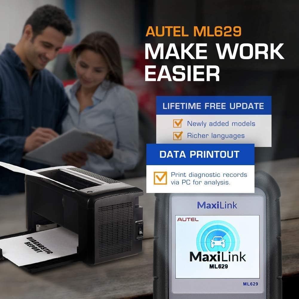 Autel ML629 OBD2-diagnoseapparaat, auto-uitleesapparaat, alle OBDII-dieselmotoren, benzinemotor, airbag, antiblokkeersysteem, motor, transmissiesysteem, diepe diagnose, 14 talen, Duits incl.