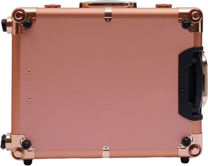 Cosmetic Suitcase, Trolley, Makeup Case, Beauty with Mirror, Easy to Clean, Extendable Shelves, Professional Champagne Glass, Retro Upcase - QUORE