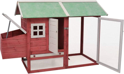 Tidyard Chicken Cage with Non-Slip Walking Board for Easy Access to Upper Floor, Weatherproof, Chicken Aviary Chicken Coop, Duck Cabinet, Red, 170 x 81 x 110 cm, Solid Wood - QUORE