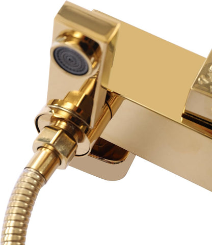 Regendoucheset Gouden Doucheset Douchekop Douchesysteem Retro Douche – Verstelbare Hoogte 80-113 cm – Koper & Roestvrij Staal