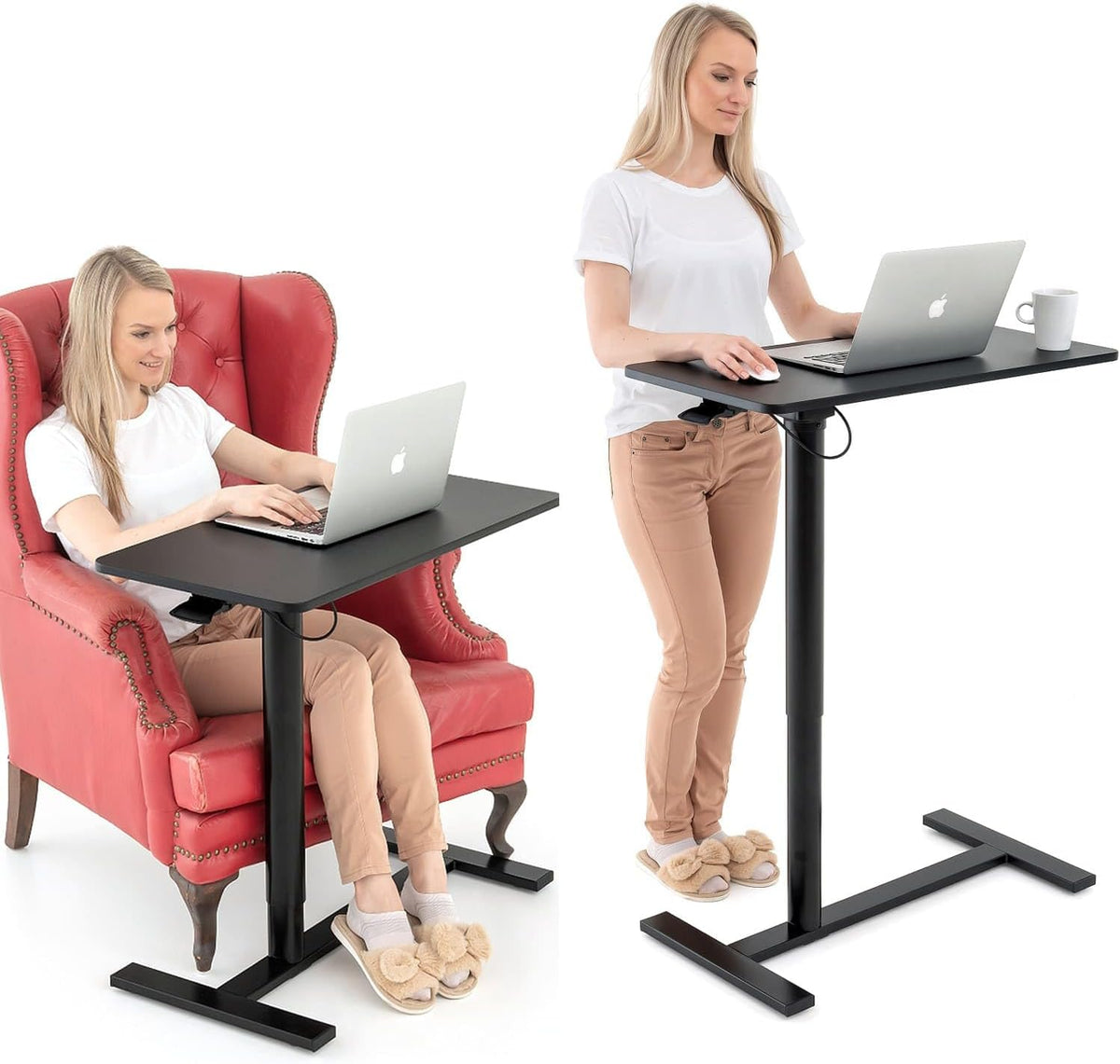 Tatkraft Bliss Airlift Pneumatisch Zit-Staand Laptopbureau met Wielen, Verstelbare Hoogte 73,7 – 114,3 cm Moeiteloos Gaslift Regeling, Mobiele Rolbare Laptopstandaard voor Thuiskantoor, Groot