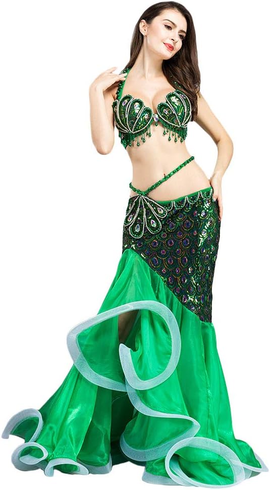 ROYAL SMEELA Buikdanskostuum Sets Buikdansen BH Rok Luxe Bling Pailletten Boor Ontwerp Dansen Zeemeermin Rok Vrouwen Professionele Dans BH Grote Swing Maxi Rokken Pak
