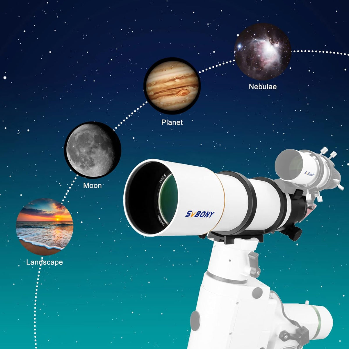 Svbony SV48P Telescoop Refractor OTA, 90mm F5,5 Telescopen voor Volwassenen, FMC Achromatische Lens, Dubbele Snelheidsfocuser, 360° Rotator, voor Visuele Observatie van Maanplaneten Astrofotografie