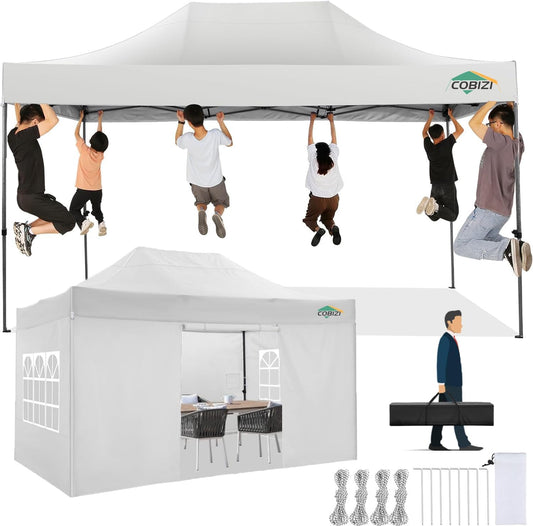 COBIZI Paviljoen, 3 x 4,5 cm, vouwpaviljoen, waterdicht, stabiel, winterbestendig, met 4 zijwanden, partytent, het spitse dak, tuinpaviljoen, outdoor, opvouwbaar, uv-bescherming, wit
