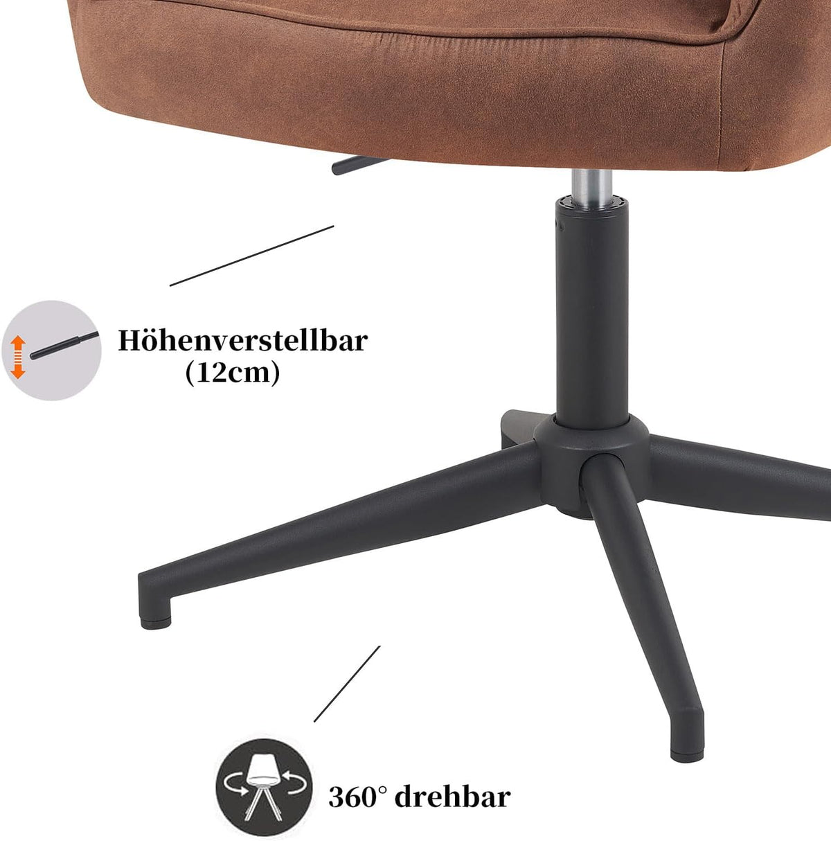 DUBI Möbel Mika-Elin Dining Room Chair, Brown, Frame 360° Rotatable, Height Adjustable, Metal Powder-Coated Matt Black - QUORE