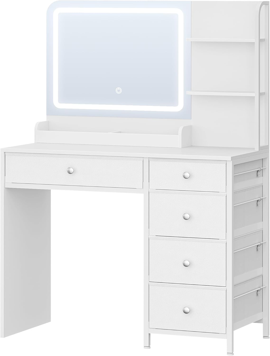 Hzuaneri Dressing Table with LED Lighting, Dressing Table A Large HD Mirror, 5 Drawers and 2 Storage Shelves, Ideal For A Bedroom Or Dressing Room, Modern White DT43903XEU