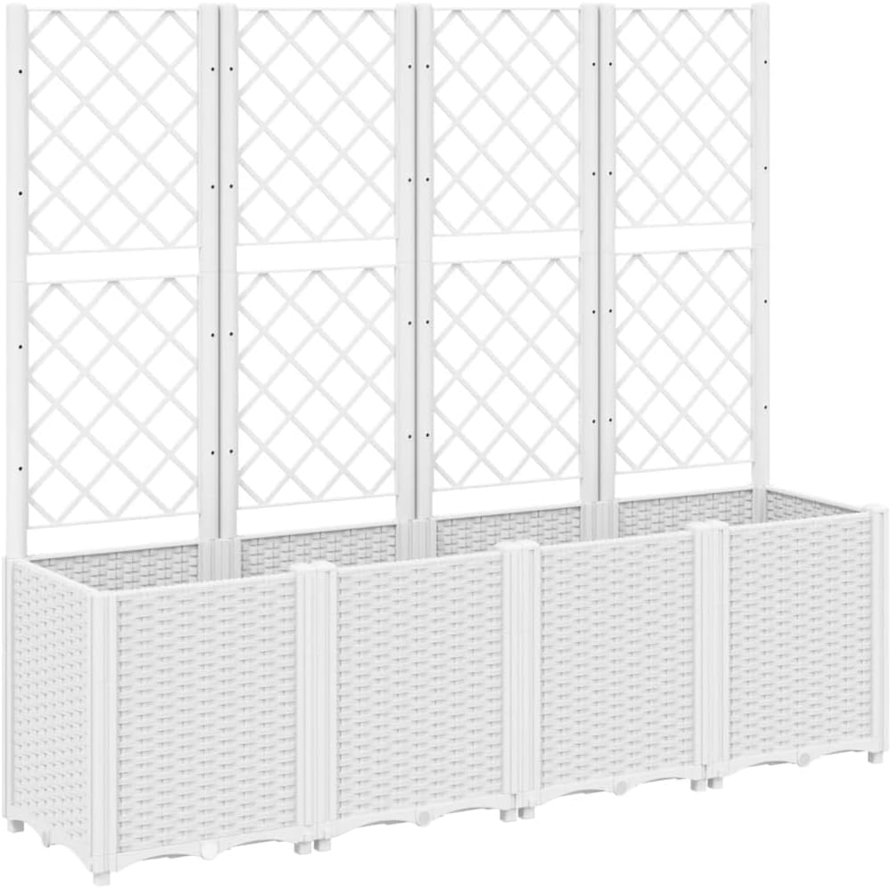 Flower Box for Garden with Trellis White 160 x 40 x 140 cm PP Furniture Outdoor Planter with Grid for Garden - QUORE