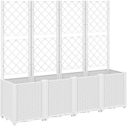 Flower Box for Garden with Trellis White 160 x 40 x 140 cm PP Furniture Outdoor Planter with Grid for Garden - QUORE