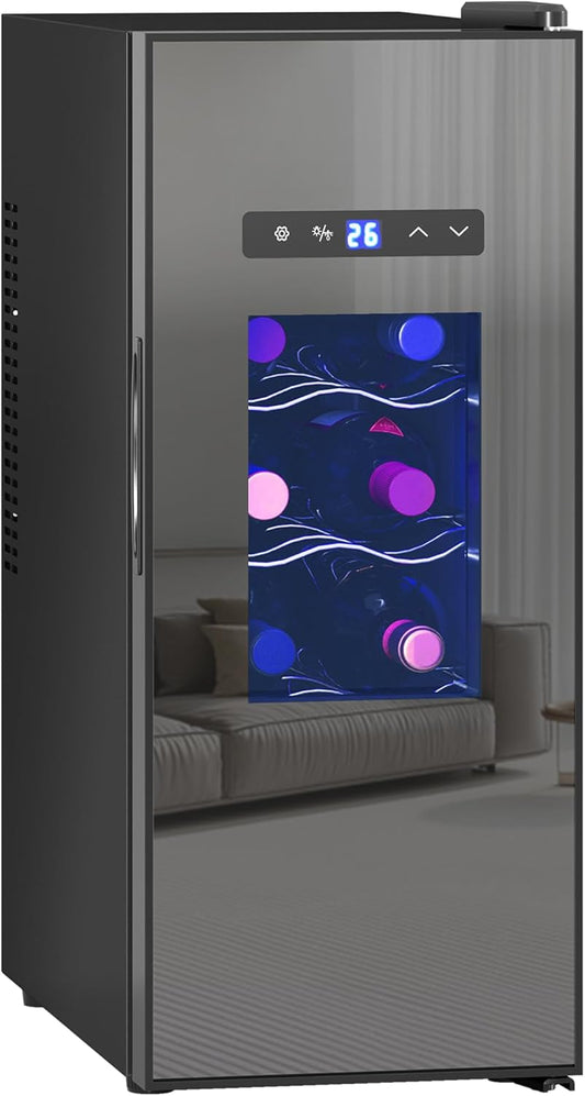 HOMCOM Wine refrigerator, compressor, 12 bottles, 30 litres, beverage refrigerator, bottle fridge 8-18 °C with adjustable rack, touch screen, glass door, LED lighting, black - QUORE