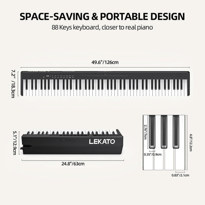 Opvouwbaar Keyboard 88 Toetsen – Piano Keyboard – Elektrische Piano – Digitale Piano – Vouwpiano – 88 Semi-Gewogen, Aanraakgevoelige Toetsen – Bluetooth & USB MIDI
