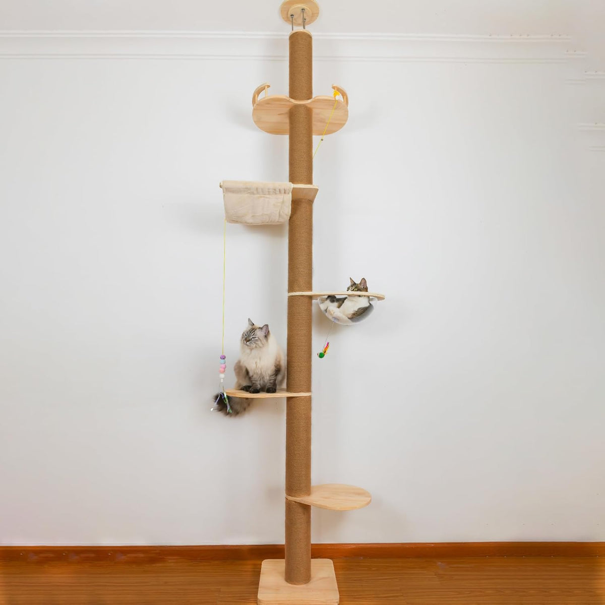 Verticale Krabpaal – Kattenkrabpaal – Klimtoren – Kattenboom – Krabmeubel – Verstelbaar 127-305 cm – Stevig Sisal Krabpaal