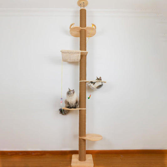 Verticale Krabpaal – Kattenkrabpaal – Klimtoren – Kattenboom – Krabmeubel – Verstelbaar 127-305 cm – Stevig Sisal Krabpaal
