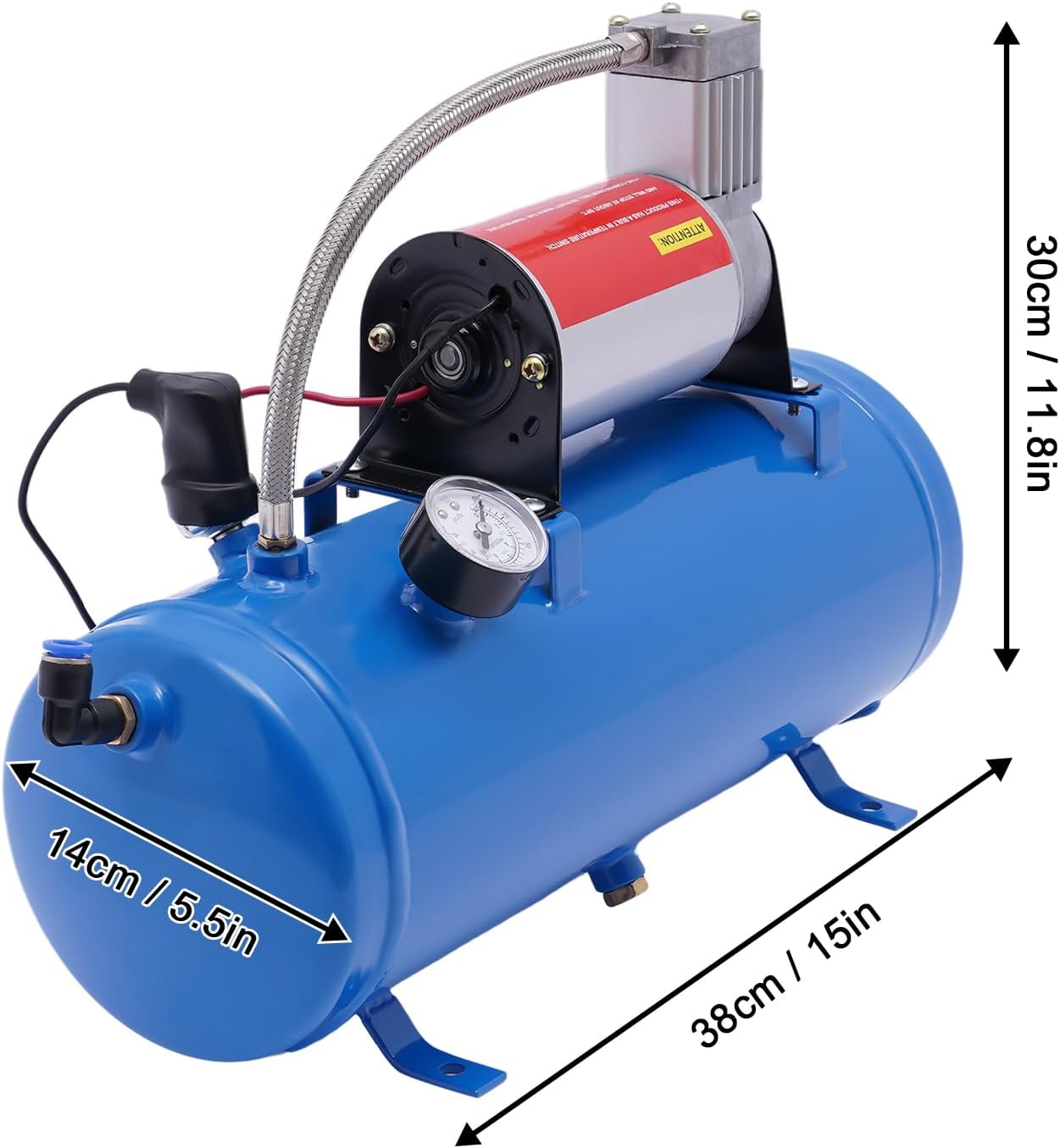 DC 12V Air Compressor Professional Compressor with Hose 150 PSI 6 Litre Tank Capacity Trumpet Compressor for Car Tyres, Boats, Air Horns, Tyre Inflating - QUORE