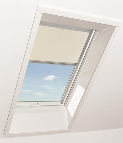 Original Roto Blackout Roller Blind ZRV Almost Full Darkening Guide Rail Silver For Roto Skylight Series Designo R6/R8, i8 and Classic 64/84 with Size 065/118 | 06/11 Beige - QUORE