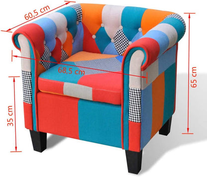 Leesstoel – Cocktailstoel – Gestoffeerde Stoel – Fauteuil – Patchwork Design – Ergonomische Rugleuning – Duurzaam Multiplex & Grenenhout