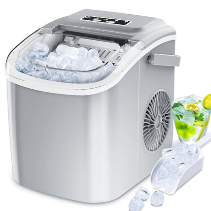 Kleine ijsblokjesmaker, draagbare ijsblokjesmachine met handvat, 9 ijsblokjes in 6 minuten, zelfreinigende draagbare ijsmachines voor thuis, grijs