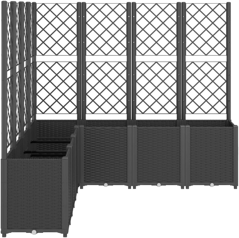 Planter with Trine Grate, Black, 160 x 160 x 140 cm, Rectangular Large Flower Pot for Indoor and Outdoor Use, Frost-Resistant, UV Protection - QUORE