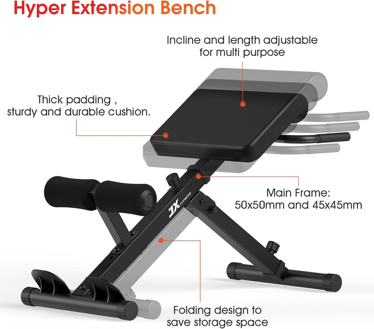 Hyperextension Bank – Roman Chair – Back Extension Bank – Rugtrainer – Fitnessbank – Verstelbare Hellingshoek – Inklapbaar & Ruimtebesparend