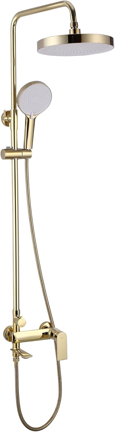 Rea Veneta Gold douchesysteem, doucheset, douchearmatuur met douchekop en douchekop van messing, doucheset, voor badkamer (goud)