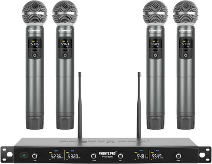 Draadloos microfoonsysteem – Draadloze microfoonset – Karaoke microfoonsysteem – UHF microfoonset – Handheld microfoonset met 4 microfoons – 25 Instelbare UHF Frequenties – Bereik Tot 60 Meter