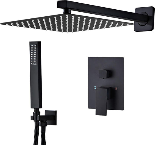 Inbouw Doucheset Mat Zwart – Inbouwdouche – Douchekraan – Mengkraan – Regendouche – 25x25 cm Overhead – Roestvrij Staal & Messing Kern