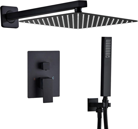 Sanitemodar Inbouwdoucheset van Zwart, Inbouw-douchearmatuur met 30 x 30 cm Hoofddouche, Inbouwdoucheset met Handdouche