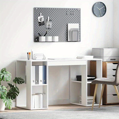 Bureau – Werktafel – Werkplek – Schrijftafel – Compact Bureau – Wit – MDF & Hardhout – Ruime Opbergruimte – 130 x 50,5 x 75 cm