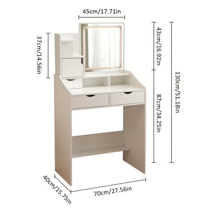Make-up Tafel – Schminktafel – Kaptafel – Dressingspiegel – Vanity Desk – Wit MDF – 2 Lades en Open Planken – Compact en Stevig Design