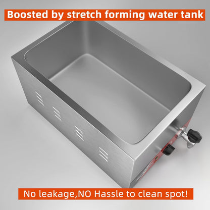 crosson Professionele elektrische badkuip, 1500 W, elektrische badkuip, van roestvrij staal, met kraan, 3 x 1/3 GN containers met deksel, instelbare temperatuur 30 °C - 85 °C