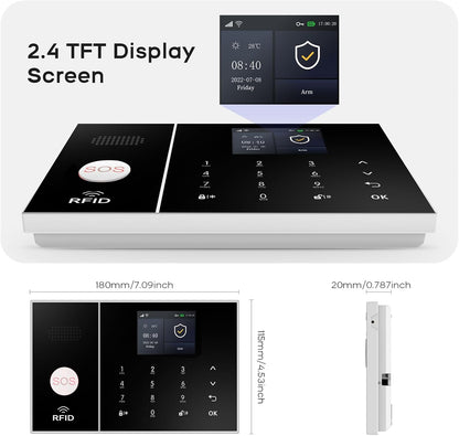 PGST Home Alarmsystemen, Alarmsysteemkit met telefoonwaarschuwing (ondersteuning 2.4G Wifi), 4G SIM-alarmsirene, deur-/raamsensoren, afstandsbedieningen, werken met Alexa, voor huis, appartement,