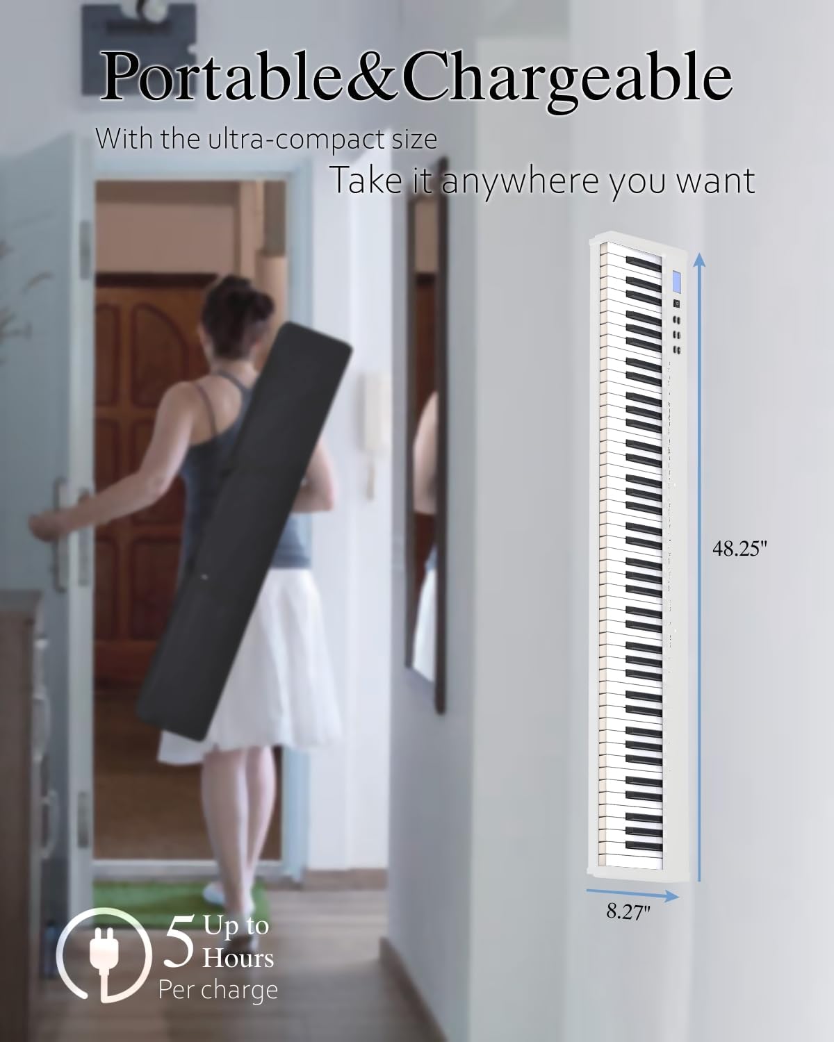 Digitale Piano Wit – Elektrisch Keyboard – Piano-Keyboard – Elektrische Piano – 88-Toetsen Keyboard – 88 Semi-Gewogen Full-Size Toetsen – Complete Beginnerset Met Draagtas, Muziekstandaard, Sustainpedaal En Hoofdtelefoon